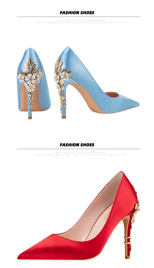 Elegant Crystal-Embellished Silk Pointed Toe Pumps for Women - Luxurious High Heels Perfect for Bridal and Evening Wear, Sexy Dress Shoes with Thin Heels